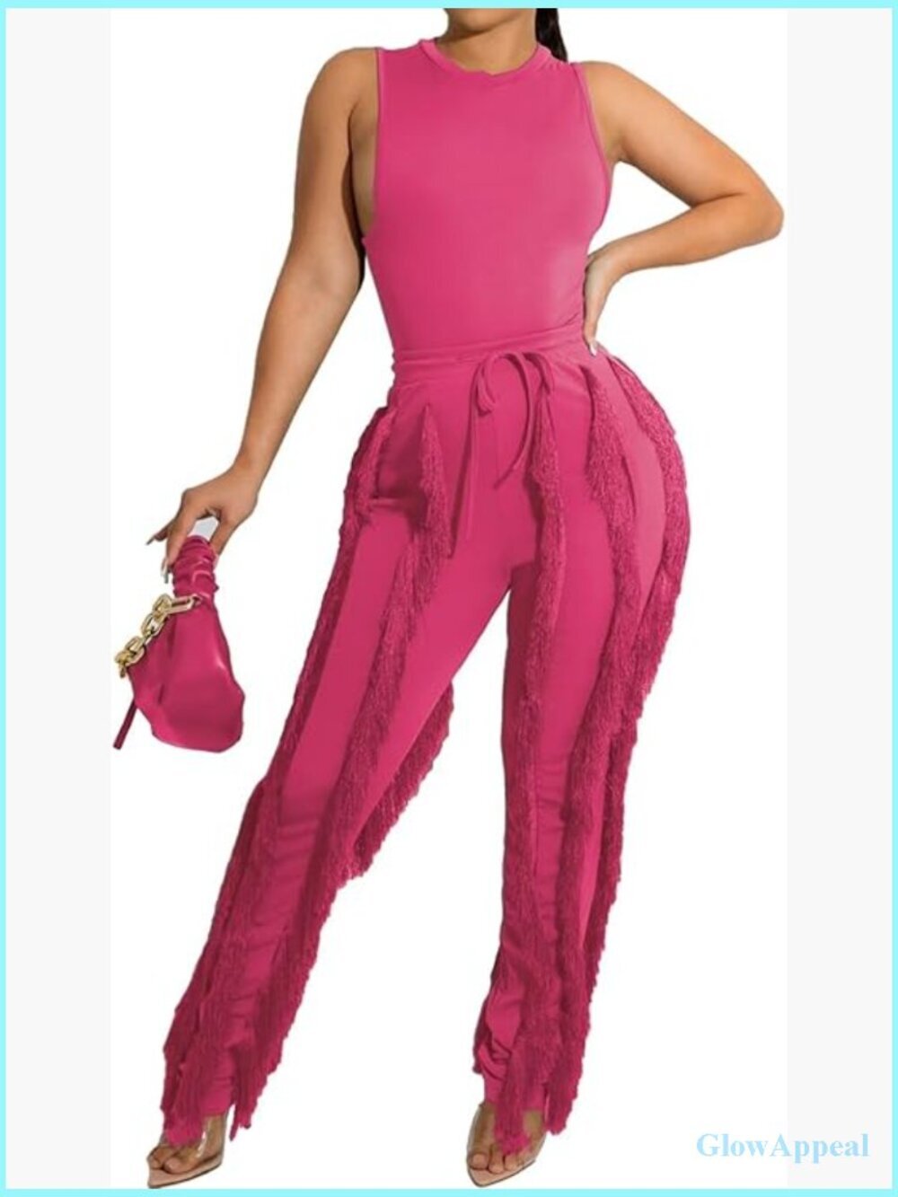 Sexy Two Piece Fringe Pants Set Crop Top Clubwear Outfits Going Out Night Party